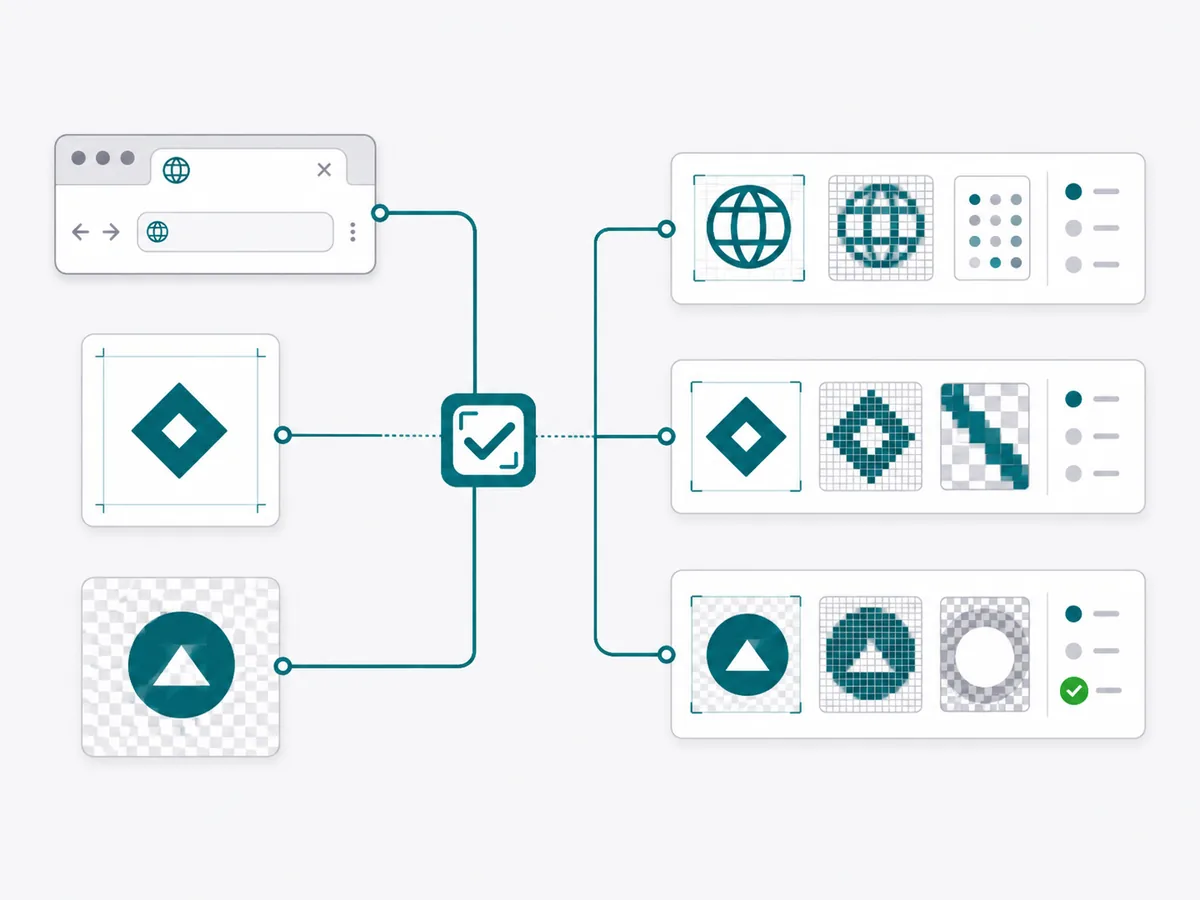 Separate favicon, iOS app icon, and Google Play icon audit paths